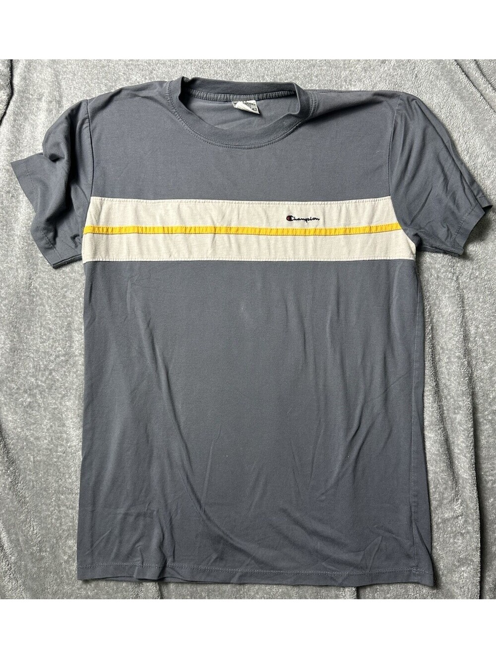 Vintage Champion Stripe T Shirt XL Gray Embroidered Logo Y2K Color Block Tee